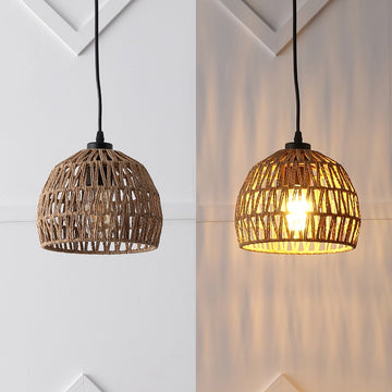 Campana 20" Bohemian Modern Woven Rattan/Iron LED Pendant